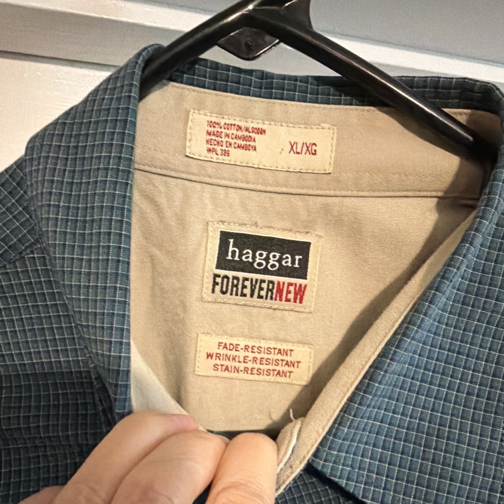 Haggar Forever New Men's XL Green Check Long Sleeve Button Up Shirt - Picture 7 of 9